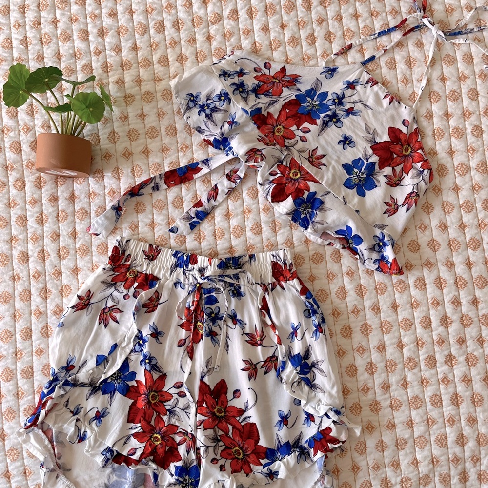 2 piece shorts and halter crop top set (Sold together)